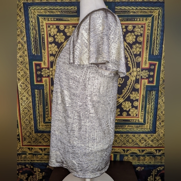 Anthropologie Sunday In Brooklyn Top Gold Metallic Flutter Sleeve - Picture 3 of 5